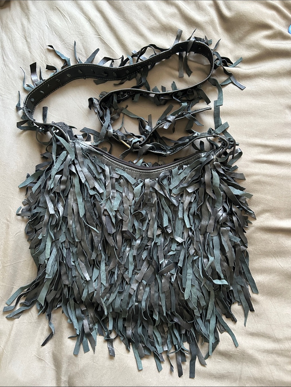 Fringed Leather Crossbody Bag in Black